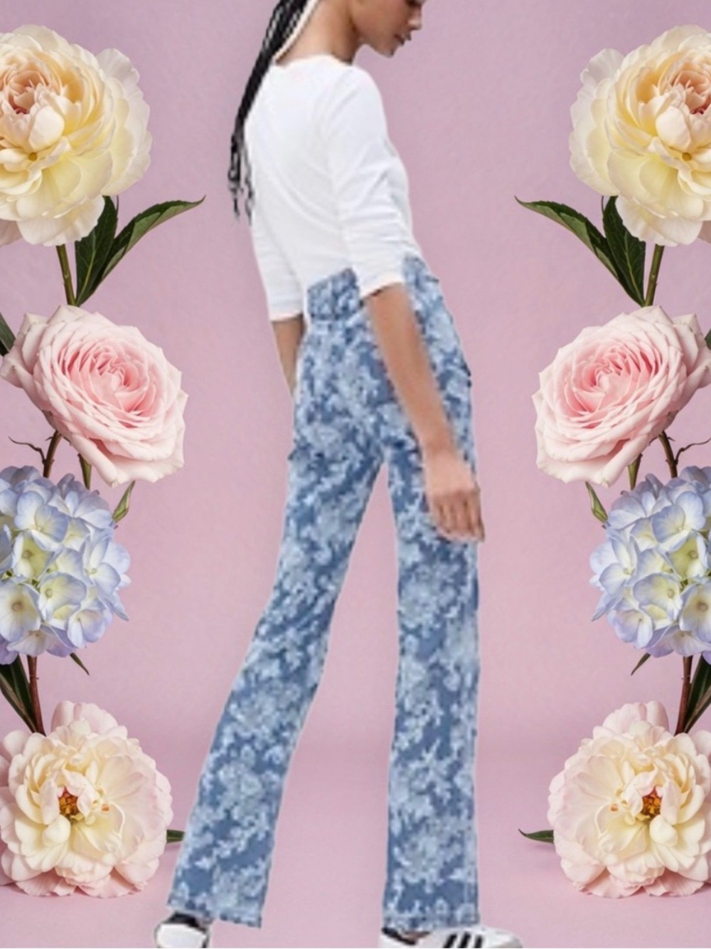 LoveShackFancy Blue Floral Boot-Cut Pants